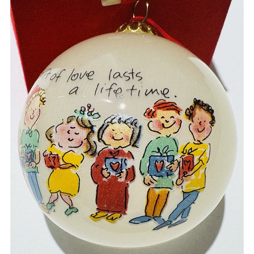 SALLY HUSS Glass Christmas Ornament 2003 "THE GIFT OF LOVE LAST A LIFETIME" BOX